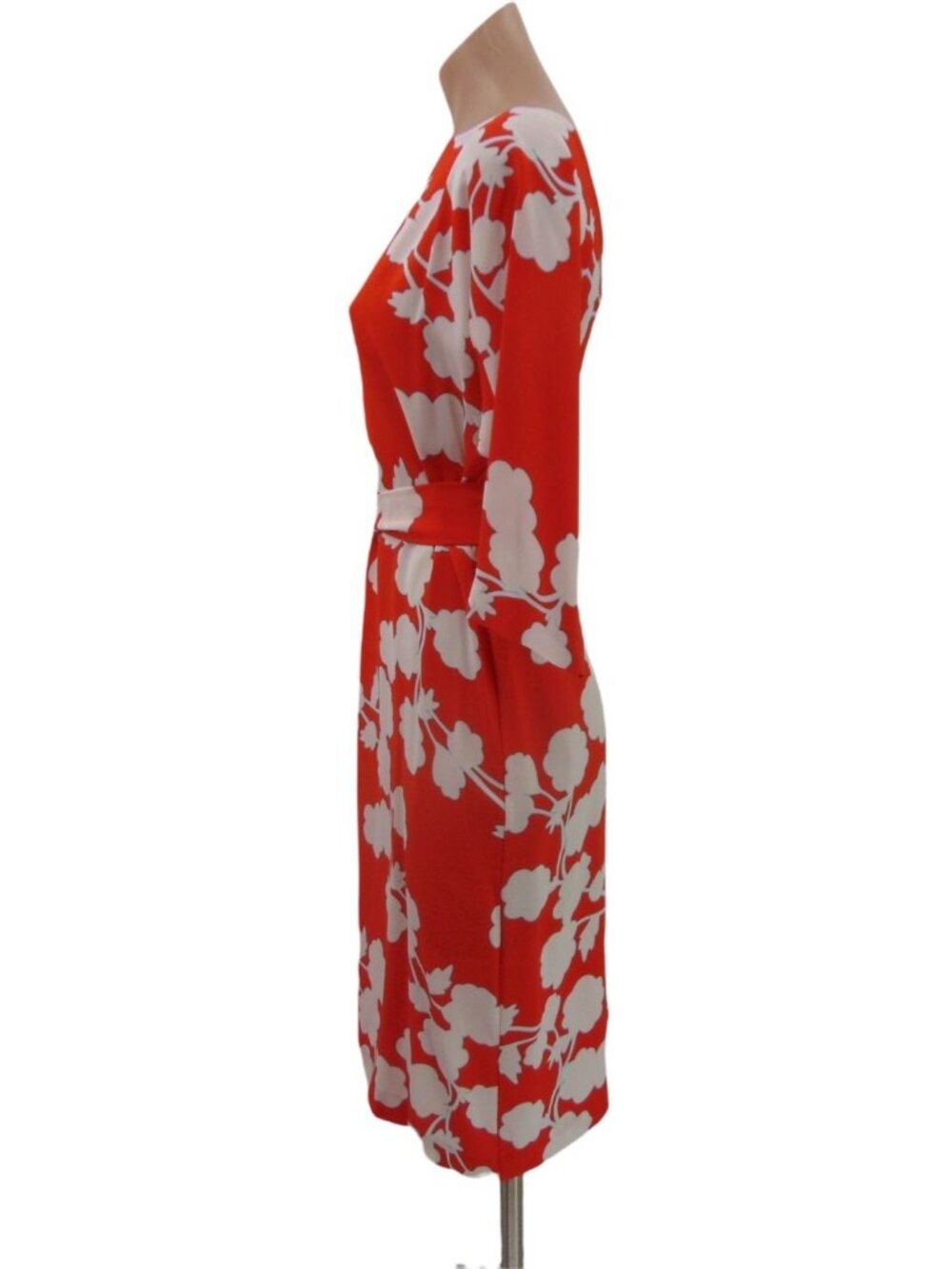 Diane Von Furstenberg DVF Maja Two Dress 8 Coral Red Halo Buds Silk Snap V Back - Picture 4 of 15